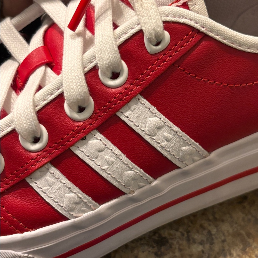 Adidas Kids Red and White Striped Sneakers